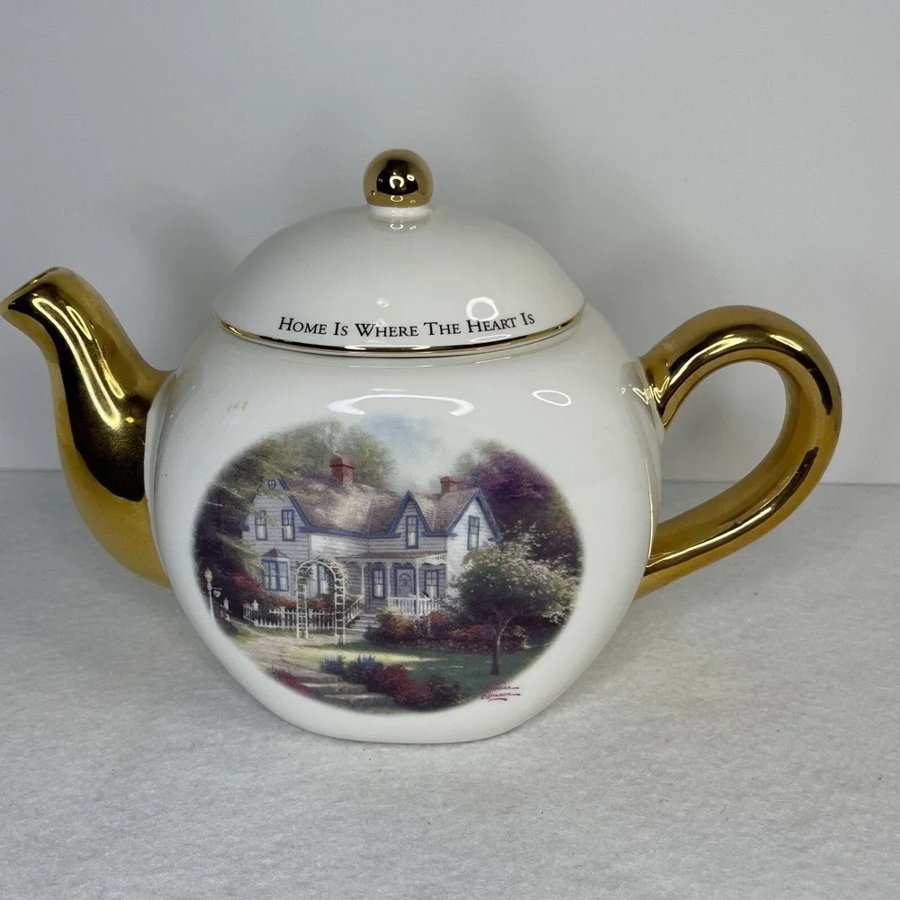 Vintage Thomas Kincade Porcelain Tea Pot Teleflora Gift Home Is‎ Where The Heart